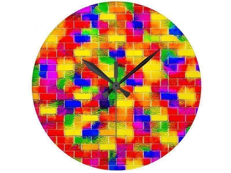 Wall Clocks-BRICK WALL SMUDGED Round Wall Clocks-Multicolor Bright-from COLORADDICTED.COM-