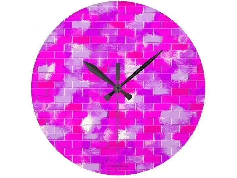 Wall Clocks-BRICK WALL SMUDGED Round Wall Clocks-Purples, Violets & Fuchsias-from COLORADDICTED.COM-