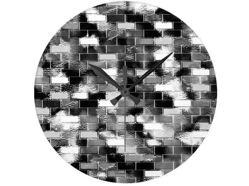 Wall Clocks-BRICK WALL SMUDGED Round Wall Clocks-from COLORADDICTED.COM-