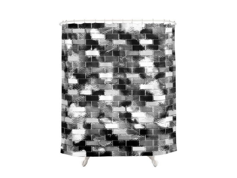Shower Curtains-BRICK WALL SMUDGED Shower Curtains-Black, Grays &amp; White-from COLORADDICTED.COM-