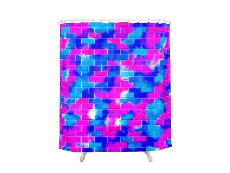 Shower Curtains-BRICK WALL SMUDGED Shower Curtains-Blues &amp; Fuchsias-from COLORADDICTED.COM-