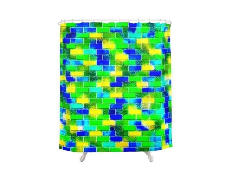 Shower Curtains-BRICK WALL SMUDGED Shower Curtains-Blues, Greens &amp; Yellows-from COLORADDICTED.COM-