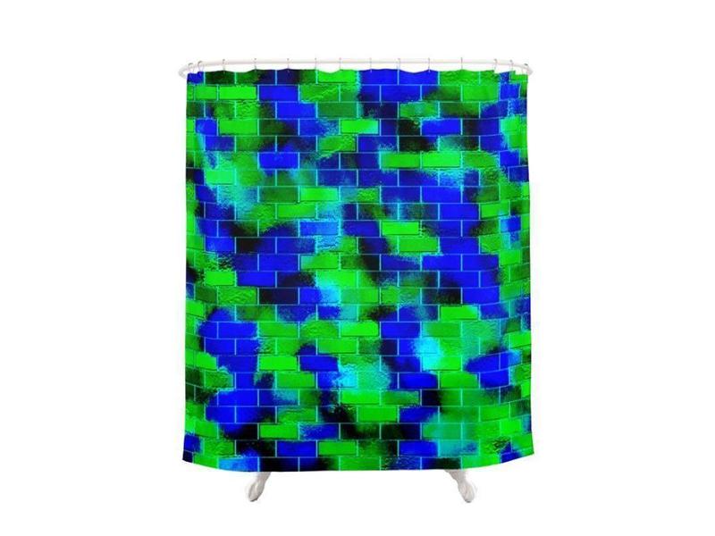 Shower Curtains-BRICK WALL SMUDGED Shower Curtains-Blues &amp; Greens-from COLORADDICTED.COM-