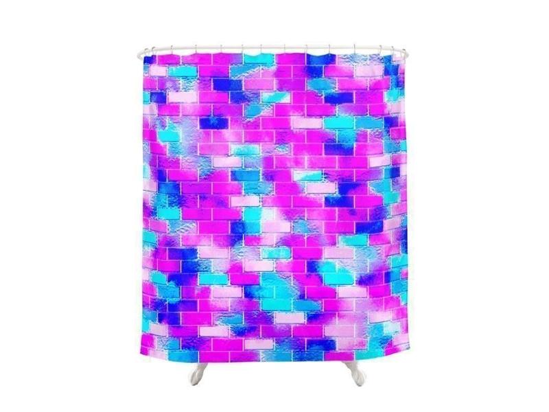Shower Curtains-BRICK WALL SMUDGED Shower Curtains-Blues, Purples, Fuchsias &amp; Pinks-from COLORADDICTED.COM-