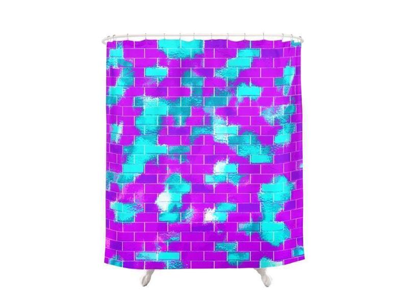 Shower Curtains-BRICK WALL SMUDGED Shower Curtains-Purples, Violets &amp; Turquoises-from COLORADDICTED.COM-