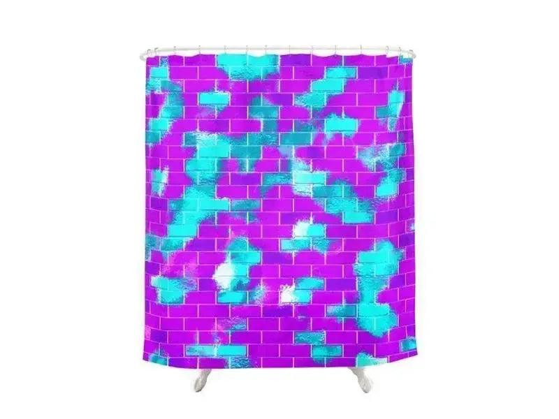Shower Curtains-BRICK WALL SMUDGED Shower Curtains-Purples, Violets & Turquoises-from COLORADDICTED.COM-
