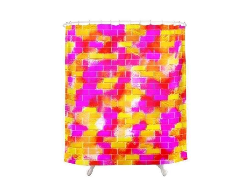 Shower Curtains-BRICK WALL SMUDGED Shower Curtains-Reds, Oranges, Yellows &amp; Fuchsias-from COLORADDICTED.COM-