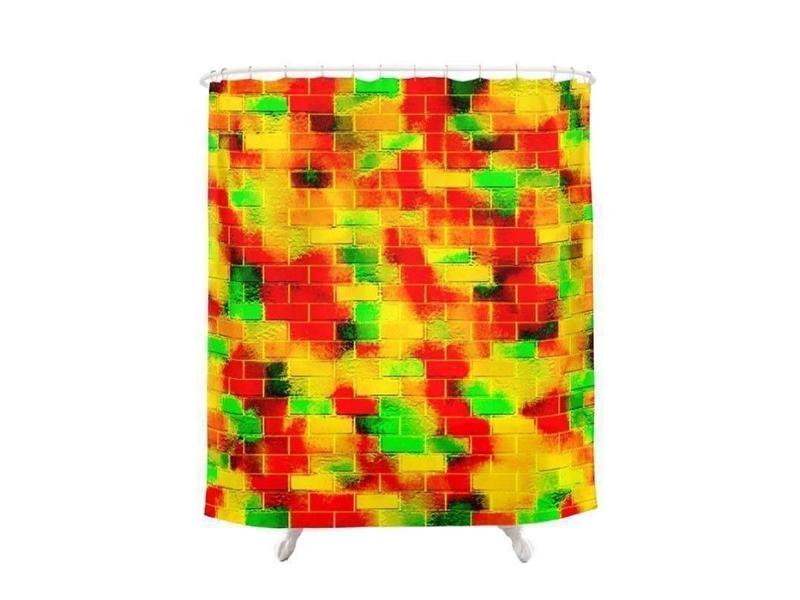 Shower Curtains-BRICK WALL SMUDGED Shower Curtains-Reds, Oranges, Yellows &amp; Greens-from COLORADDICTED.COM-