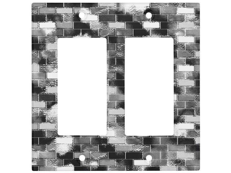 Light Switch Covers-BRICK WALL SMUDGED Single, Double &amp; Triple-Rocker Light Switch Covers-Black &amp; Grays &amp; White-from COLORADDICTED.COM-