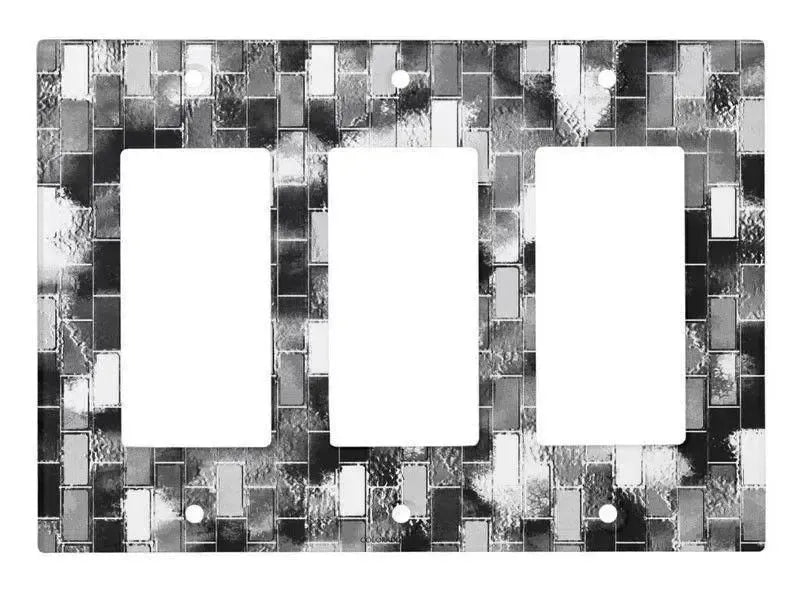 Rocker Light Switch Covers-BRICK WALL SMUDGED Single, Double & Triple-Rocker Light Switch Covers-Black & Grays & White-from COLORADDICTED.COM-