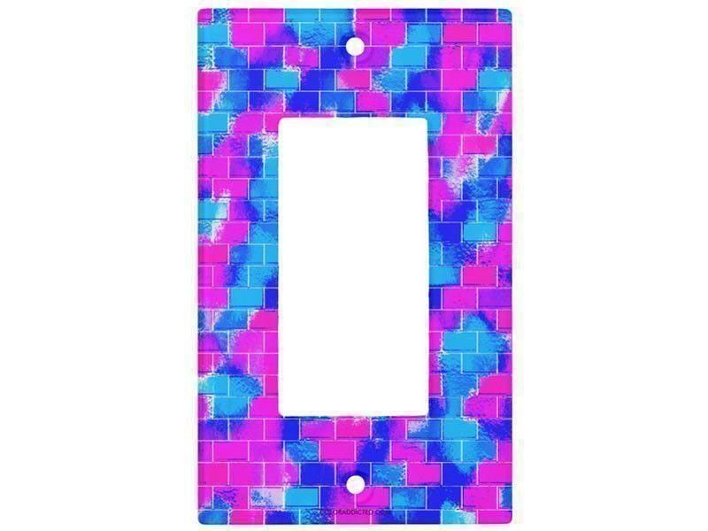 Light Switch Covers-BRICK WALL SMUDGED Single, Double &amp; Triple-Rocker Light Switch Covers-Blues &amp; Fuchsias-from COLORADDICTED.COM-