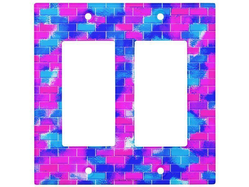 Light Switch Covers-BRICK WALL SMUDGED Single, Double &amp; Triple-Rocker Light Switch Covers-Blues &amp; Fuchsias-from COLORADDICTED.COM-