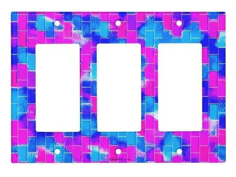 Rocker Light Switch Covers-BRICK WALL SMUDGED Single, Double & Triple-Rocker Light Switch Covers-Blues & Fuchsias-from COLORADDICTED.COM-