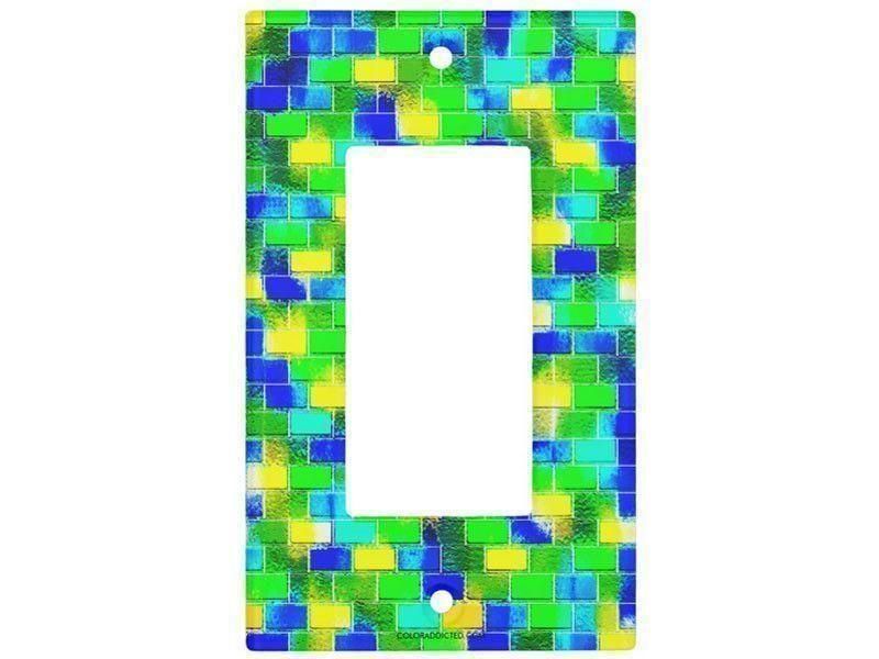 Light Switch Covers-BRICK WALL SMUDGED Single, Double &amp; Triple-Rocker Light Switch Covers-Blues &amp; Greens &amp; Yellows-from COLORADDICTED.COM-