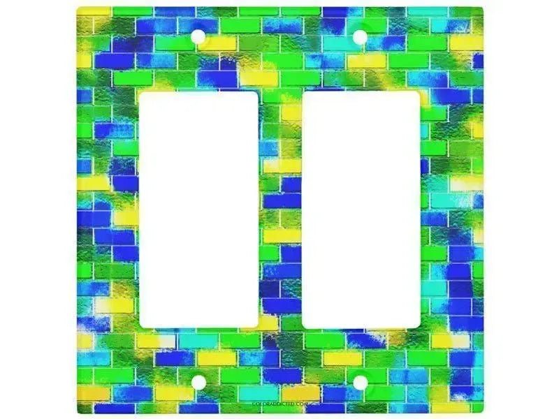 Rocker Light Switch Covers-BRICK WALL SMUDGED Single, Double & Triple-Rocker Light Switch Covers-Blues & Greens & Yellows-from COLORADDICTED.COM-