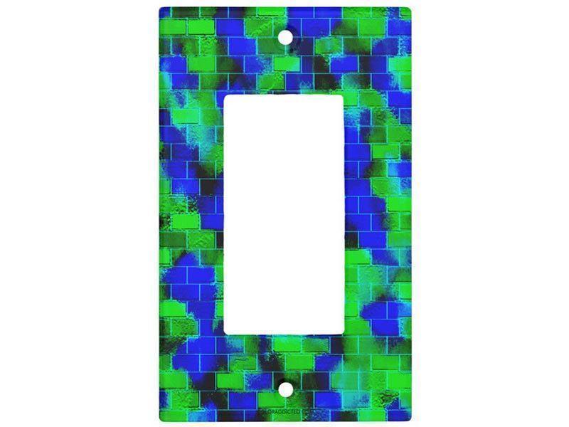 Light Switch Covers-BRICK WALL SMUDGED Single, Double &amp; Triple-Rocker Light Switch Covers-Blues &amp; Greens-from COLORADDICTED.COM-