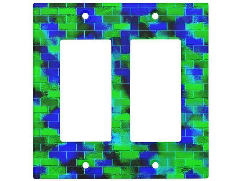 Light Switch Covers-BRICK WALL SMUDGED Single, Double &amp; Triple-Rocker Light Switch Covers-Blues &amp; Greens-from COLORADDICTED.COM-