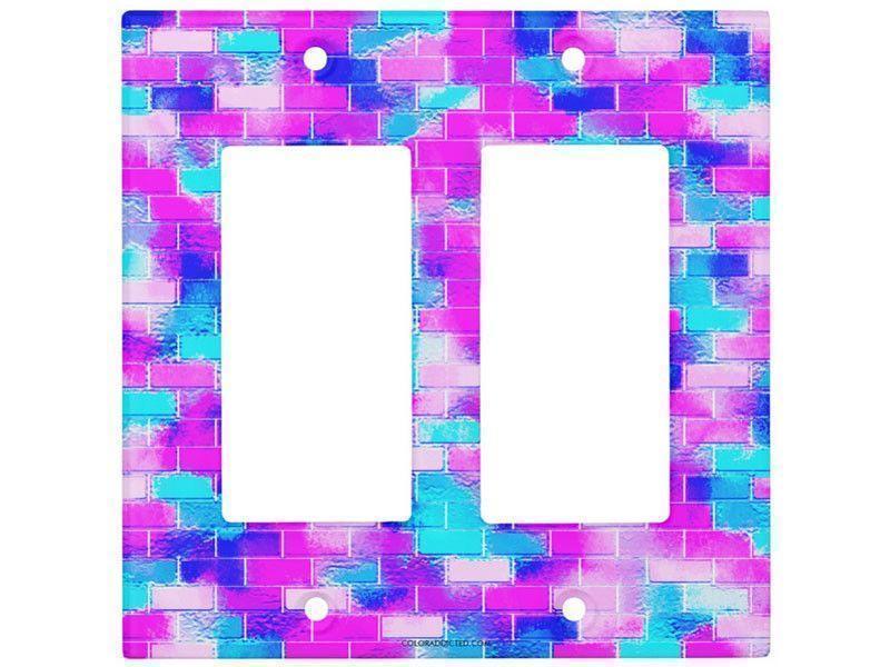 Light Switch Covers-BRICK WALL SMUDGED Single, Double &amp; Triple-Rocker Light Switch Covers-Blues &amp; Purples &amp; Fuchsias &amp; Pinks-from COLORADDICTED.COM-