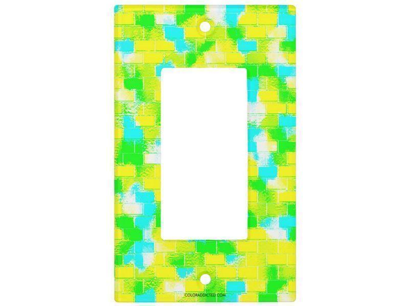 Light Switch Covers-BRICK WALL SMUDGED Single, Double &amp; Triple-Rocker Light Switch Covers-Greens &amp; Yellows &amp; Light Blues-from COLORADDICTED.COM-