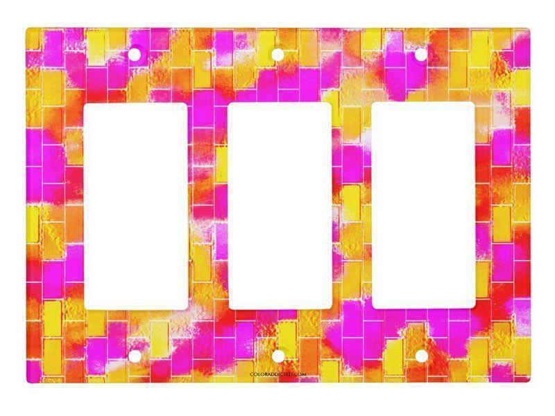 Light Switch Covers-BRICK WALL SMUDGED Single, Double &amp; Triple-Rocker Light Switch Covers-Reds &amp; Oranges &amp; Yellows &amp; Fuchsias-from COLORADDICTED.COM-