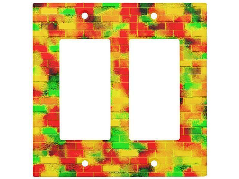 Light Switch Covers-BRICK WALL SMUDGED Single, Double &amp; Triple-Rocker Light Switch Covers-Reds &amp; Oranges &amp; Yellows &amp; Greens-from COLORADDICTED.COM-
