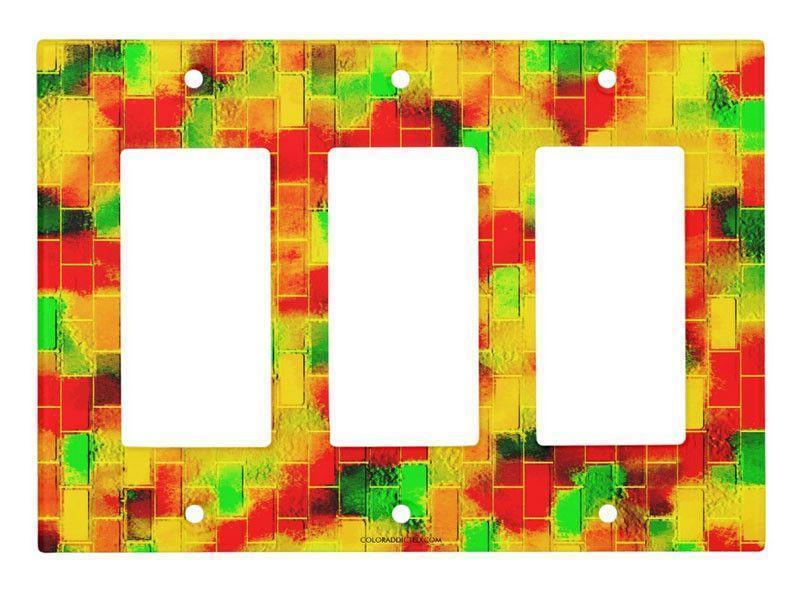 Light Switch Covers-BRICK WALL SMUDGED Single, Double &amp; Triple-Rocker Light Switch Covers-Reds &amp; Oranges &amp; Yellows &amp; Greens-from COLORADDICTED.COM-