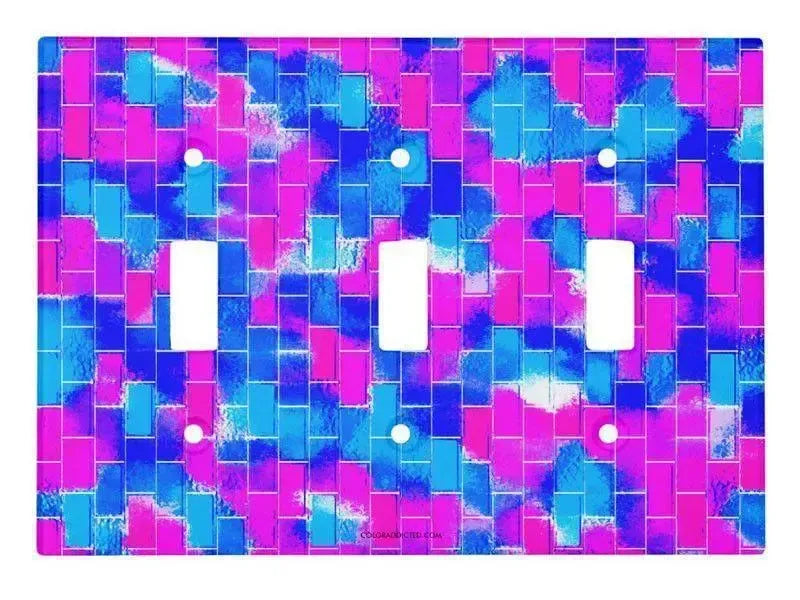 Toggle Light Switch Covers-BRICK WALL SMUDGED Single, Double & Triple-Toggle Light Switch Covers-Blues & Fuchsias-from COLORADDICTED.COM-
