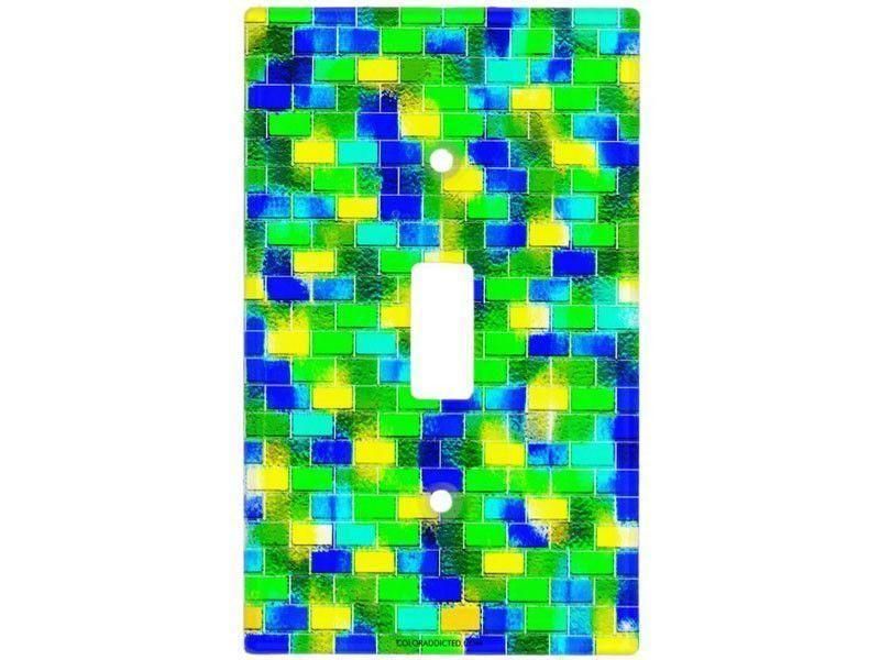 Light Switch Covers-BRICK WALL SMUDGED Single, Double &amp; Triple-Toggle Light Switch Covers-Blues &amp; Greens &amp; Yellows-from COLORADDICTED.COM-