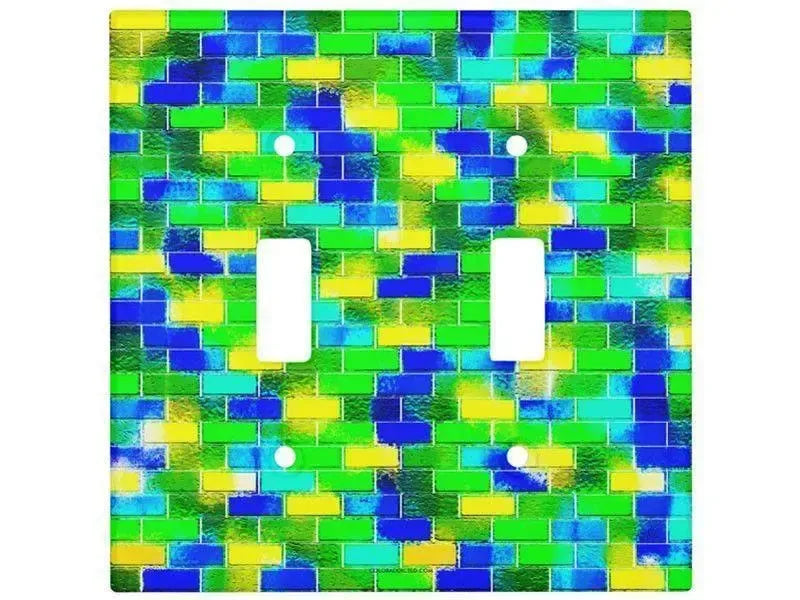 Toggle Light Switch Covers-BRICK WALL SMUDGED Single, Double & Triple-Toggle Light Switch Covers-Blues & Greens & Yellows-from COLORADDICTED.COM-