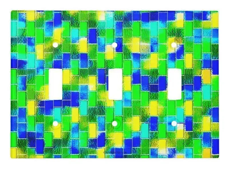 Toggle Light Switch Covers-BRICK WALL SMUDGED Single, Double & Triple-Toggle Light Switch Covers-Blues & Greens & Yellows-from COLORADDICTED.COM-