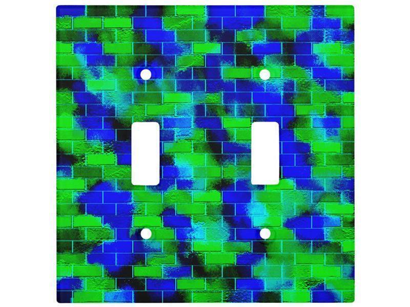 Light Switch Covers-BRICK WALL SMUDGED Single, Double &amp; Triple-Toggle Light Switch Covers-Blues &amp; Greens-from COLORADDICTED.COM-