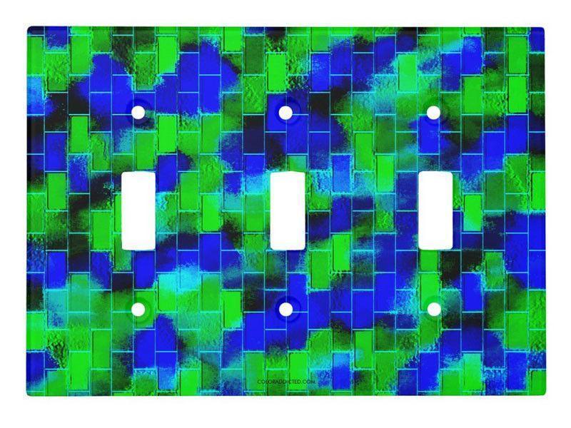 Toggle Light Switch Covers-BRICK WALL SMUDGED Single, Double &amp; Triple-Toggle Light Switch Covers-Blues &amp; Greens-from COLORADDICTED.COM-