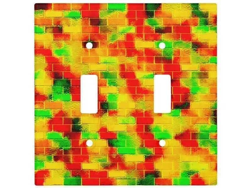 Toggle Light Switch Covers-BRICK WALL SMUDGED Single, Double & Triple-Toggle Light Switch Covers-Reds & Oranges & Yellows & Greens-from COLORADDICTED.COM-