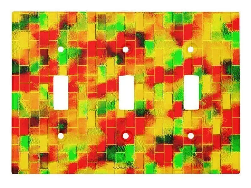 Toggle Light Switch Covers-BRICK WALL SMUDGED Single, Double & Triple-Toggle Light Switch Covers-Reds & Oranges & Yellows & Greens-from COLORADDICTED.COM-