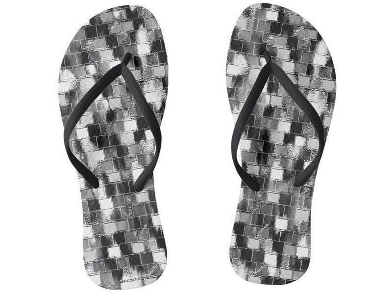 Flip Flops-BRICK WALL SMUDGED Slim-Strap Flip Flops-Black &amp; Grays &amp; White-from COLORADDICTED.COM-