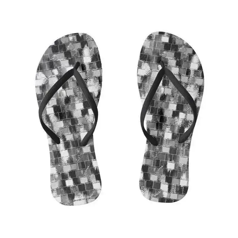 Flip Flops-BRICK WALL SMUDGED Slim-Strap Flip Flops-Black & Grays & White-from COLORADDICTED.COM-