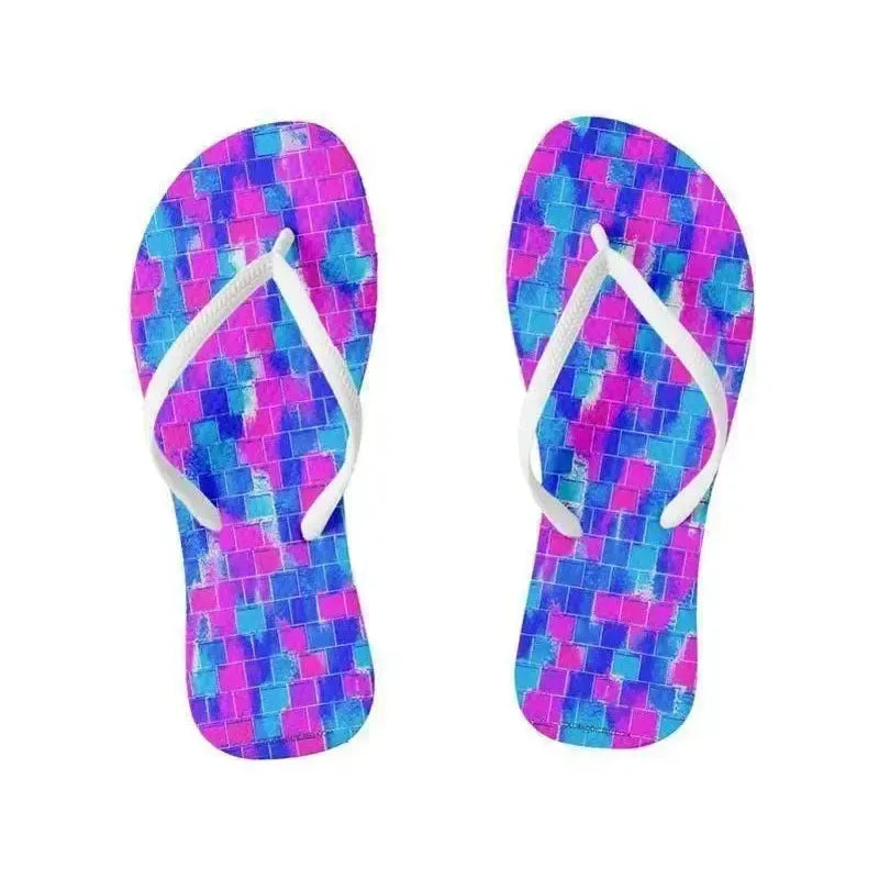 Flip Flops-BRICK WALL SMUDGED Slim-Strap Flip Flops-Blues & Fuchsias-from COLORADDICTED.COM-