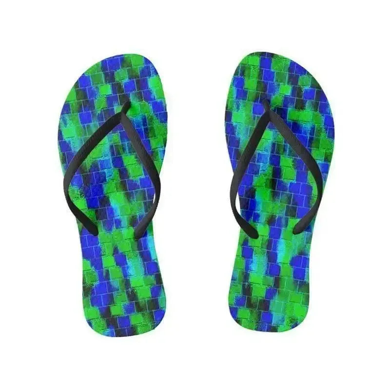 Flip Flops-BRICK WALL SMUDGED Slim-Strap Flip Flops-Blues & Greens-from COLORADDICTED.COM-