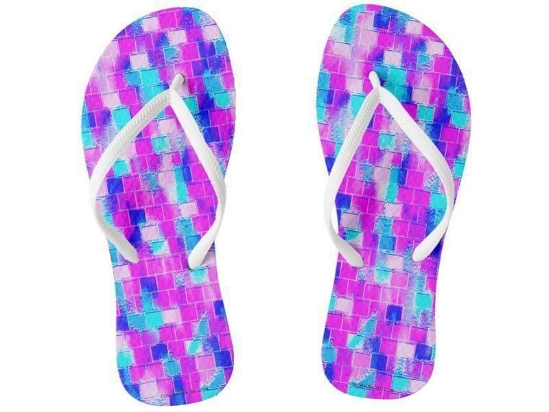 Flip Flops-BRICK WALL SMUDGED Slim-Strap Flip Flops-Blues &amp; Purples &amp; Fuchsias &amp; Pinks-from COLORADDICTED.COM-