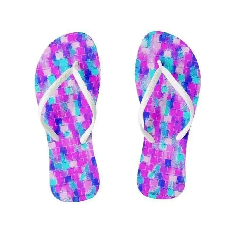Flip Flops-BRICK WALL SMUDGED Slim-Strap Flip Flops-Blues & Purples & Fuchsias & Pinks-from COLORADDICTED.COM-