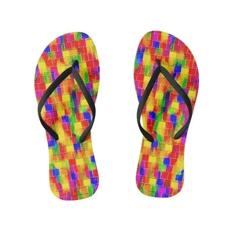 Flip Flops-BRICK WALL SMUDGED Slim-Strap Flip Flops-Multicolor Bright-from COLORADDICTED.COM-