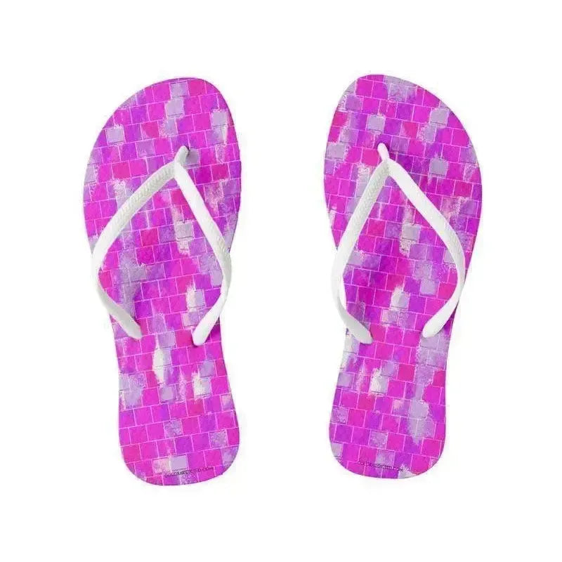 Flip Flops-BRICK WALL SMUDGED Slim-Strap Flip Flops-Purples & Violets & Fuchsias-from COLORADDICTED.COM-