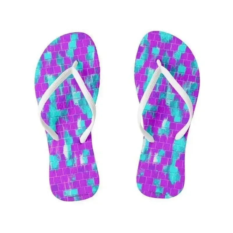 Flip Flops-BRICK WALL SMUDGED Slim-Strap Flip Flops-Purples & Violets & Turquoises-from COLORADDICTED.COM-