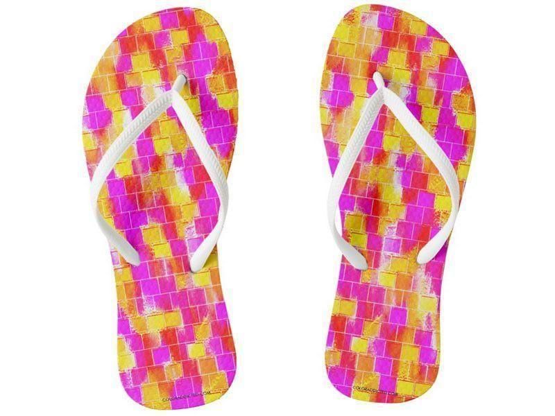 Flip Flops-BRICK WALL SMUDGED Slim-Strap Flip Flops-Reds &amp; Oranges &amp; Yellows &amp; Fuchsias-from COLORADDICTED.COM-