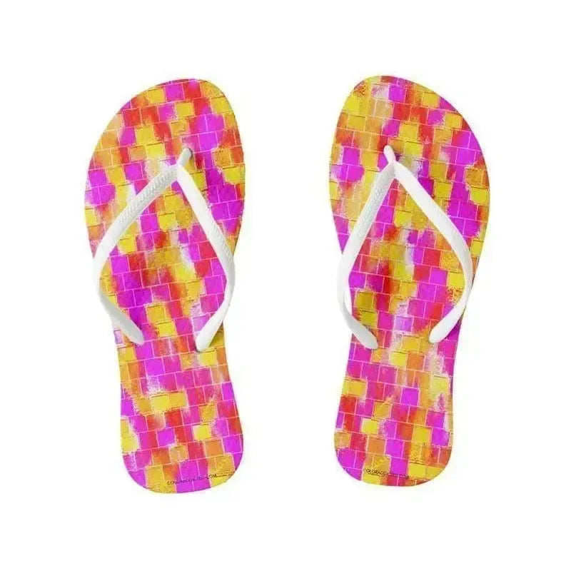 Flip Flops-BRICK WALL SMUDGED Slim-Strap Flip Flops-Reds & Oranges & Yellows & Fuchsias-from COLORADDICTED.COM-