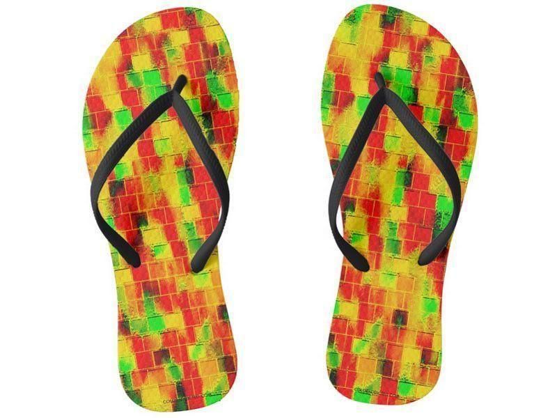 Flip Flops-BRICK WALL SMUDGED Slim-Strap Flip Flops-Reds &amp; Oranges &amp; Yellows &amp; Greens-from COLORADDICTED.COM-