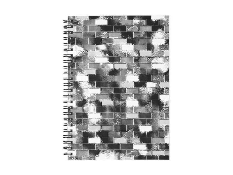 Spiral Notebooks-BRICK WALL SMUDGED Spiral Notebooks-Black &amp; Grays &amp; White-from COLORADDICTED.COM-