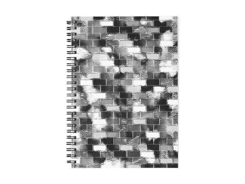 Spiral Notebooks-BRICK WALL SMUDGED Spiral Notebooks-Black & Grays & White-from COLORADDICTED.COM-