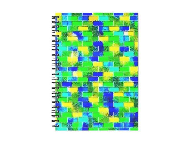 Spiral Notebooks-BRICK WALL SMUDGED Spiral Notebooks-Blues &amp; Greens &amp; Yellows-from COLORADDICTED.COM-