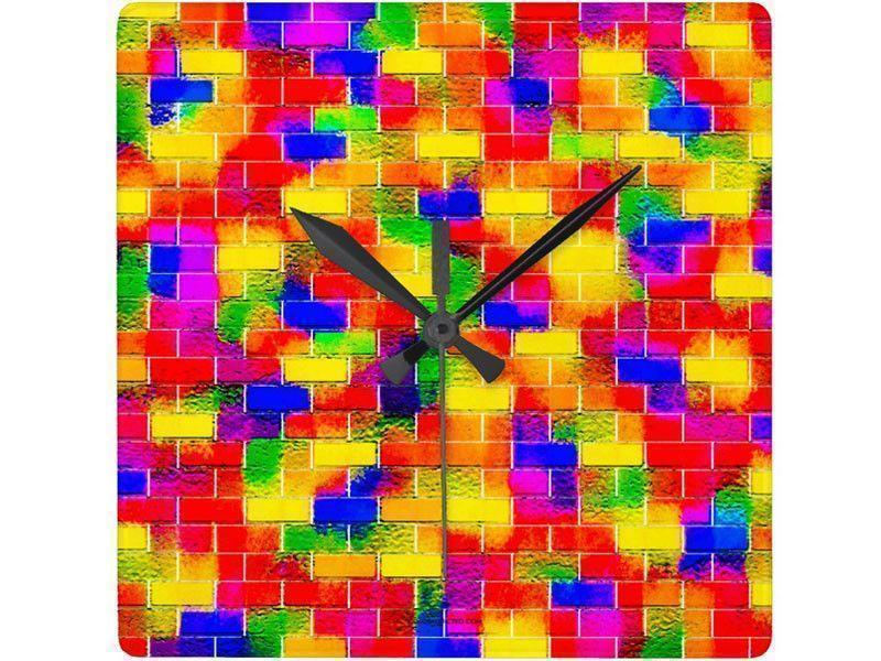 Wall Clocks-BRICK WALL SMUDGED Square Wall Clocks-Multicolor Bright-from COLORADDICTED.COM-